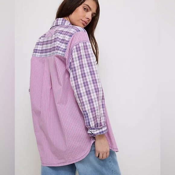 New! Free People We The Free Montauk Gingham Plaid Shirt pink purple 2435 - Picture 2 of 13